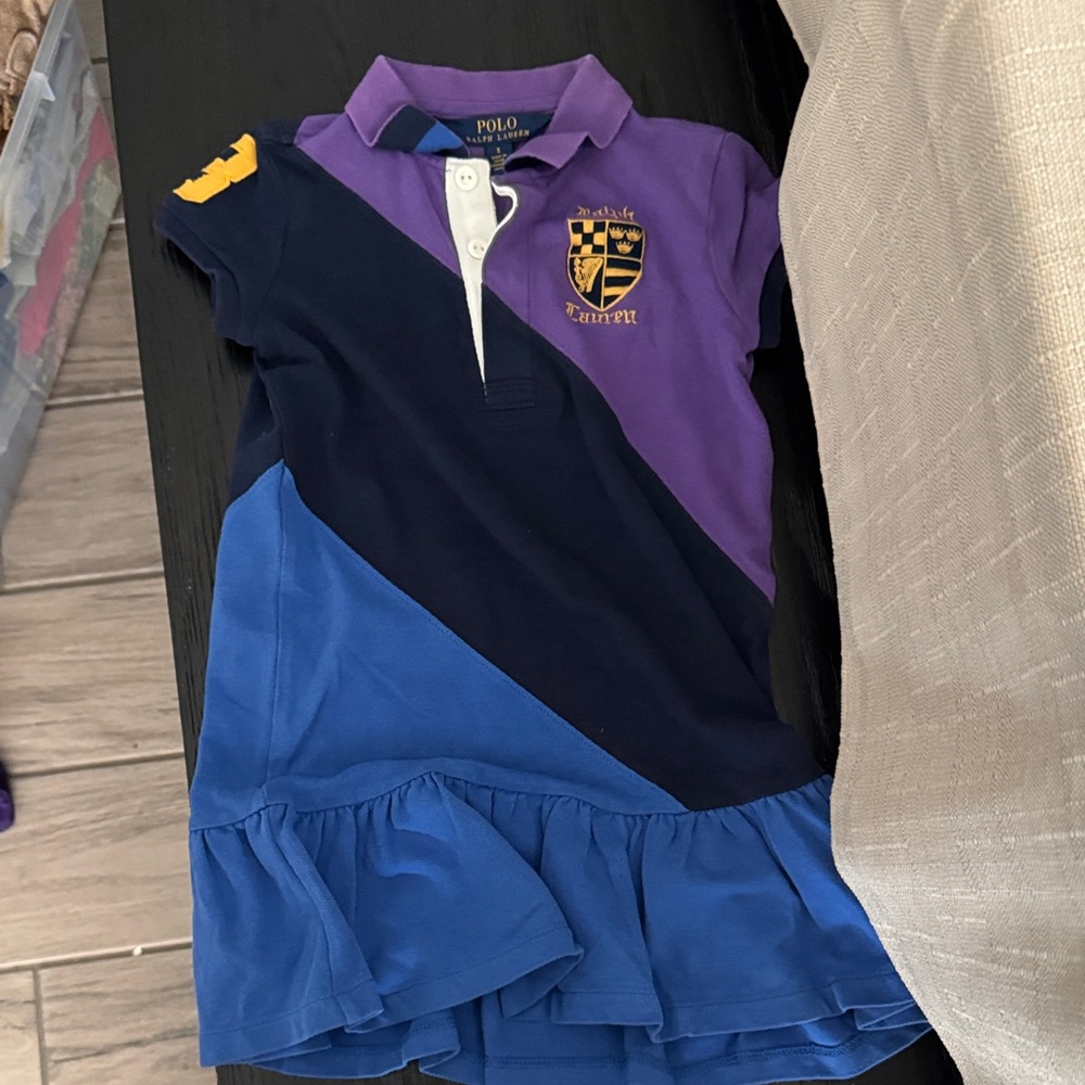 Polo by Ralph Lauren Kids Colorblock Polo Dress - Purple, Navy, and Blue
